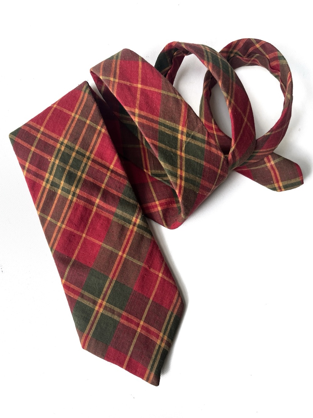 Vintage Neiman Marcus Woven Neck Tie Red Cotton Plaid USA